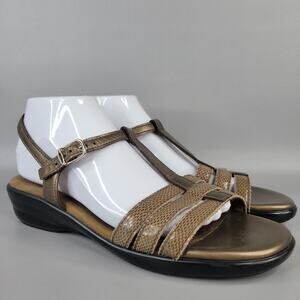 SAS Womens Capri T-Strap Sandals Open Toe Comfort Wedge Leather Brown Size 10N